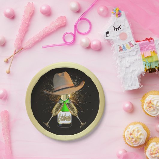 ウェスタンパーティーカウボーイハットシャンパーニュ花火プレート ペーパープレート (パーティー)