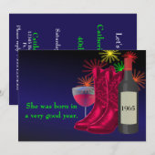 ウェスタンパーティーカウボーイブーツとワインバーサデー 招待状 (正面/裏面)