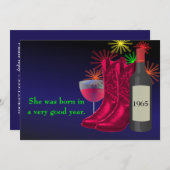 ウェスタンパーティーカウボーイブーツアンドワイン誕生日 招待状 (正面/裏面)