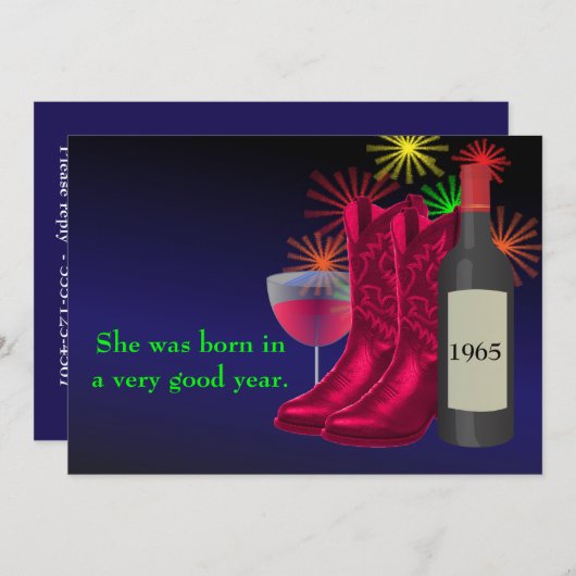 ウェスタンパーティーカウボーイブーツアンドワイン誕生日 招待状 (正面/裏面)