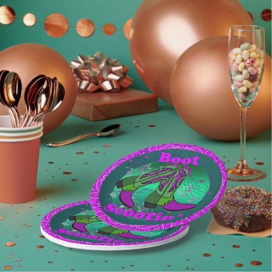 ウェスタンパーティーカウボーイブートスクートイン» Dance Purple ペーパープレート (複数)