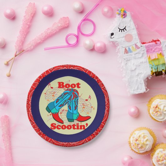 ウェスタンパーティーカウボーイブートスクートイン» Dance Red ペーパープレート (パーティー)