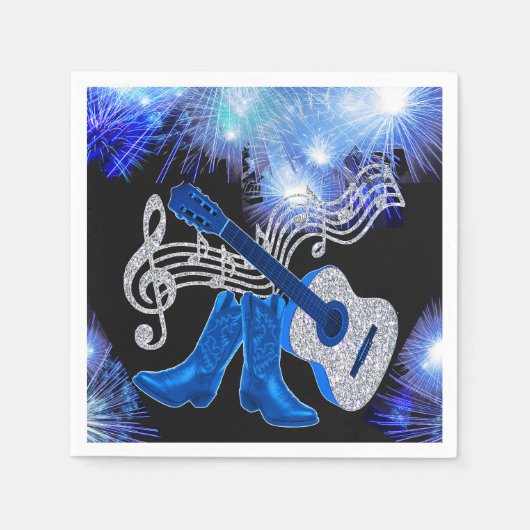 ウェスタンパーティーギターとカウボーイブーツナプキン スタンダードカクテルナプキン (正面)