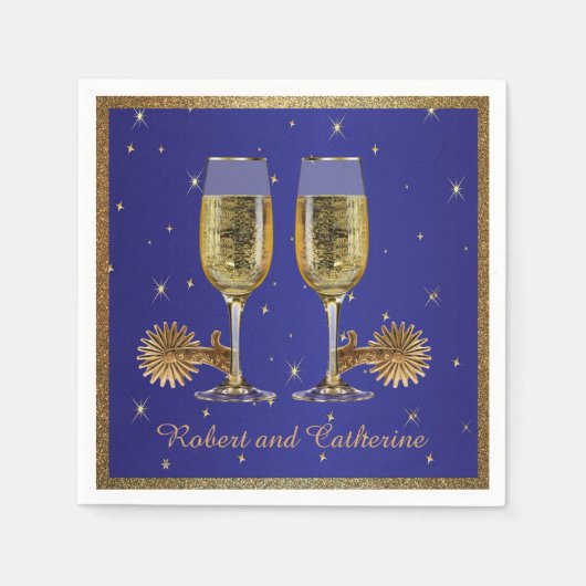 ウェスタンパーティーシャンパンアンドスパールカスタム文字ブルー スタンダードカクテルナプキン (正面)