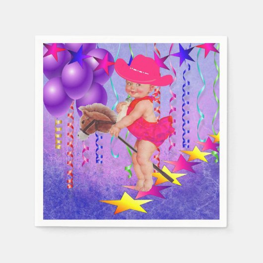 ウェスタンパーティーベビー女性のカーボーイオンスティックホースナプキン スタンダードカクテルナプキン (正面)