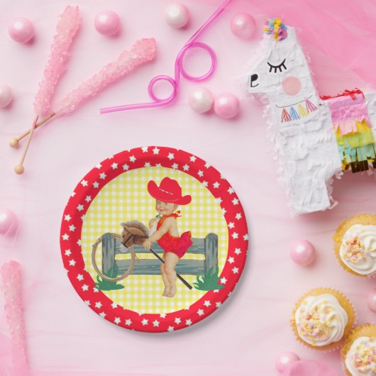 ウェスタンパーティーベビー女性のカーボーイスティックホースプレート ペーパープレート (パーティー)
