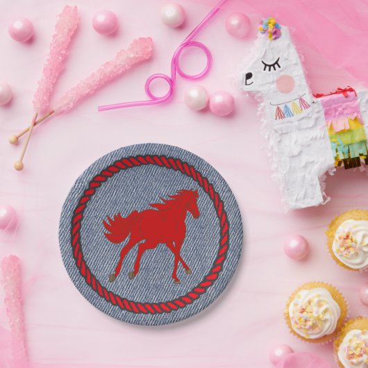 ウェスタンパーティーホースオンデニムプリント紙プレート ペーパープレート (パーティー)