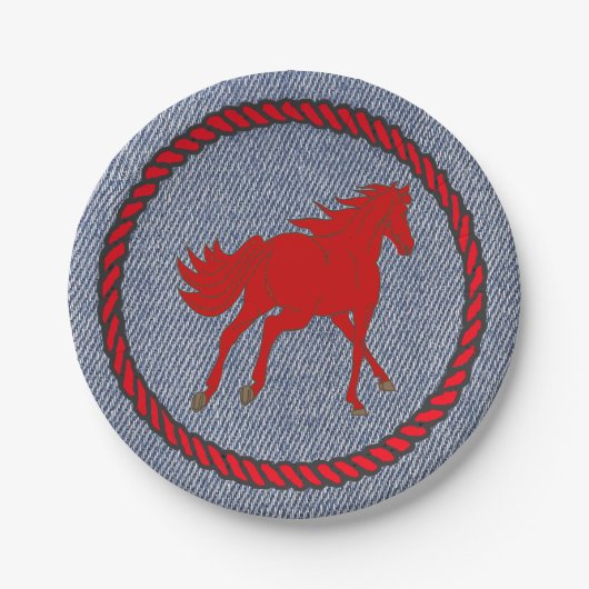 ウェスタンパーティーホースオンデニムプリント紙プレート ペーパープレート (正面)