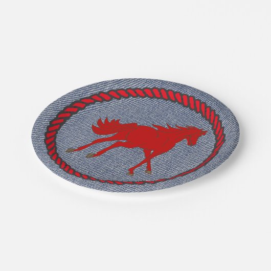 ウェスタンパーティーホースオンデニムプリント紙プレート ペーパープレート (アングル)