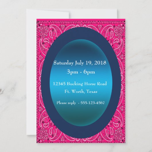 ウェスタンパーティーマンガ女性のカーボーイオンスティックホース 招待状 (裏面)