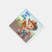 ウェスタンパーティーリトルカウボーイウィズホースカスタム スタンダードカクテルナプキン (角)