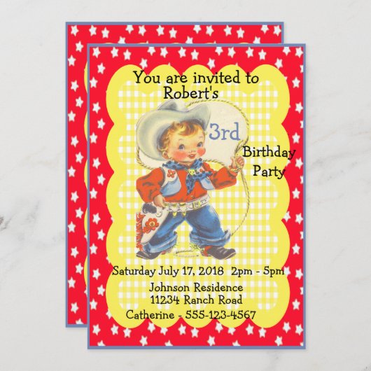 ウェスタンパーティーリトルカウボーイ誕生日招待状 招待状 (正面/裏面)