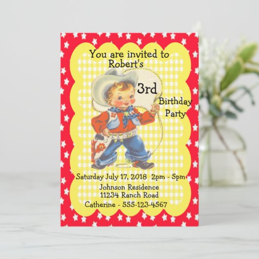 ウェスタンパーティーリトルカウボーイ誕生日招待状 招待状 (スタンド正面)