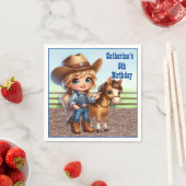 ウェスタンパーティーリトル女性のカーボーイウィズホースカスタム スタンダードカクテルナプキン (インサイチュ)