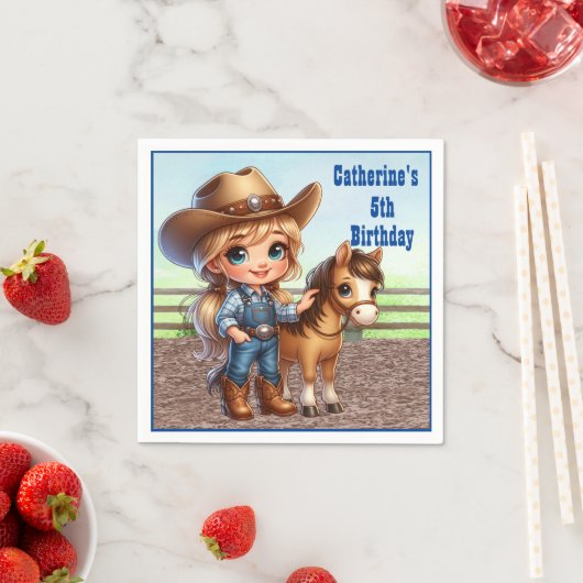 ウェスタンパーティーリトル女性のカーボーイウィズホースカスタム スタンダードカクテルナプキン (インサイチュ)