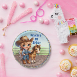 ウェスタンパーティーリトル女性のカーボーイウィズホースカスタム ペーパープレート