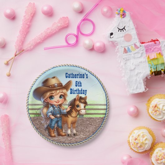 ウェスタンパーティーリトル女性のカーボーイウィズホースカスタム ペーパープレート (パーティー)