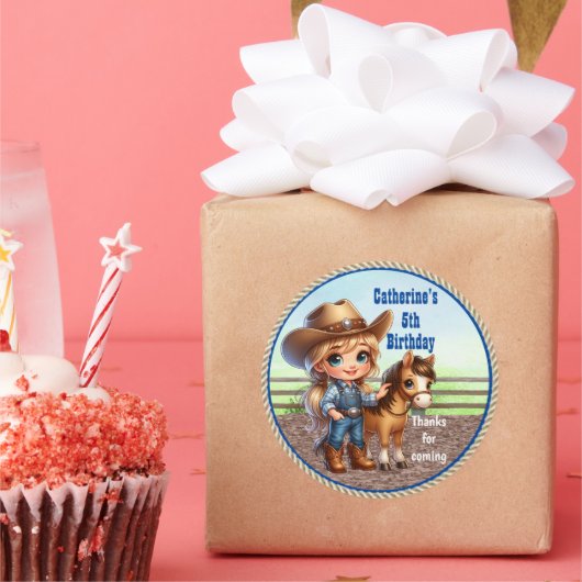 ウェスタンパーティーリトル女性のカーボーイウィズホースカスタム ラウンドシール (パーティー)