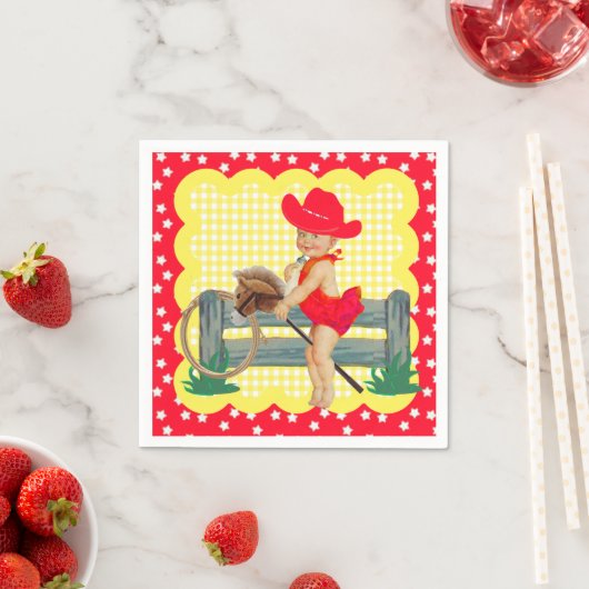 ウェスタンパーティーリトル女性のカーボーイオンスティックホースナプキン スタンダードカクテルナプキン (インサイチュ)