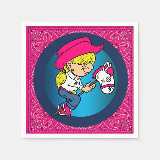 ウェスタンパーティーリトル女性のカーボーイオンスティックホース2 スタンダードカクテルナプキン (正面)