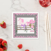 ウェスタンパーティーリトル女性のカーボーイ馬サドルピンク スタンダードカクテルナプキン (インサイチュ)