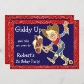 ウェスタンパーティーロデオスティックホースカウボーイ 招待状 (正面/裏面)