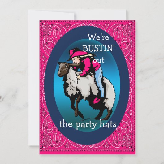 ウェスタンパーティーロデオ女性のカーボーイマットンブスティン 招待状 (正面)