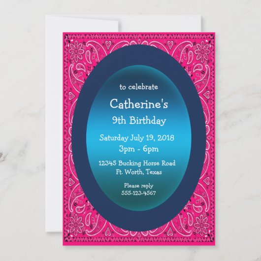 ウェスタンパーティーロデオ女性のカーボーイマットンブスティン 招待状 (裏面)