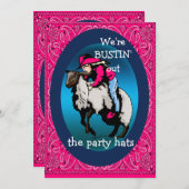 ウェスタンパーティーロデオ女性のカーボーイマットンブスティン 招待状 (正面/裏面)