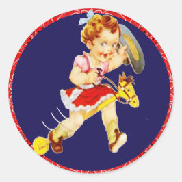 ウェスタンパーティー女性のカーボーイオンスティックウマのステッカー ラウンドシール