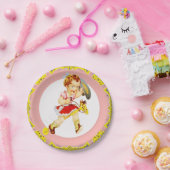 ウェスタンパーティー女性のカーボーイオンスティックホースピンクイエロー ペーパープレート (パーティー)