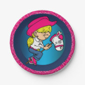 ウェスタンパーティー女性のカーボーイオンスティックホースピンクバンダナ ペーパープレート (正面)