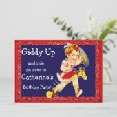 ウェスタンパーティー女性のカーボーイオンスティックホース招待状 招待状 (スタンド正面)