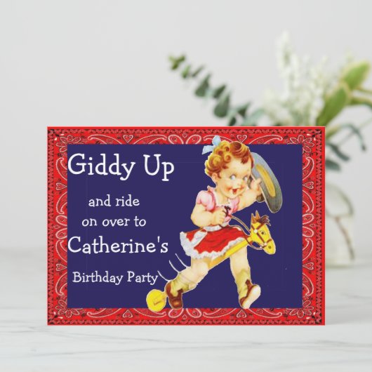 ウェスタンパーティー女性のカーボーイオンスティックホース招待状 招待状 (スタンド正面)