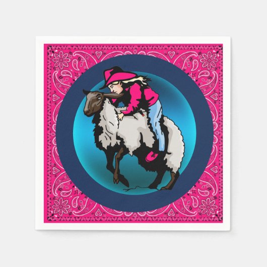 ウェスタンパーティー女性のカーボーイムットンブスティンピンクバンダナ スタンダードカクテルナプキン (正面)