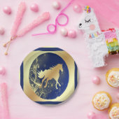 ウェスタンパーティー金ゴールドホースオンブルーと金ゴールドプレート ペーパープレート (パーティー)