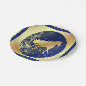 ウェスタンパーティー金ゴールドホースオンブルーと金ゴールドプレート ペーパープレート (アングル)