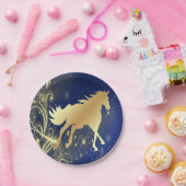 ウェスタンパーティー金ゴールドホースオンブループレート ペーパープレート (パーティー)