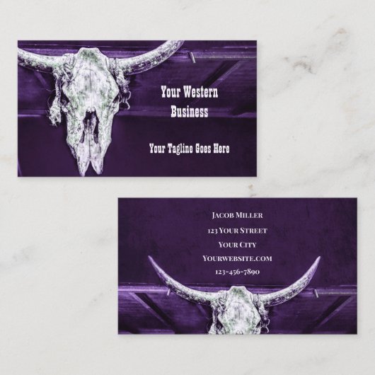 ウェスタンパープルホワイト素朴ブル牛スカルバーン 名刺 (正面/裏面)