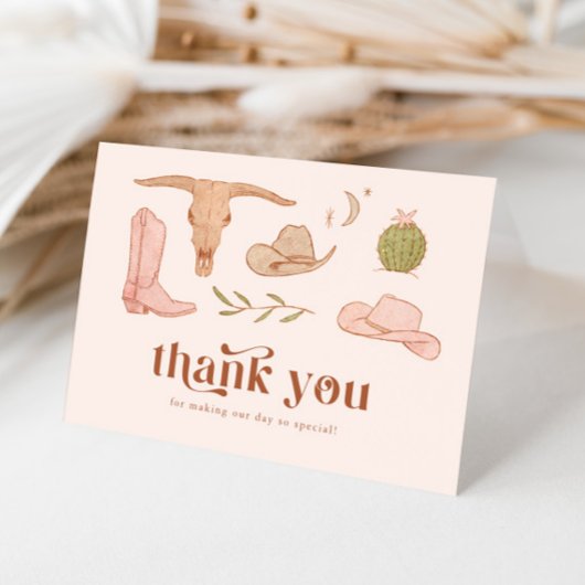 ウェスタンピンクのブライダルシャワー感謝カード サンキューカード