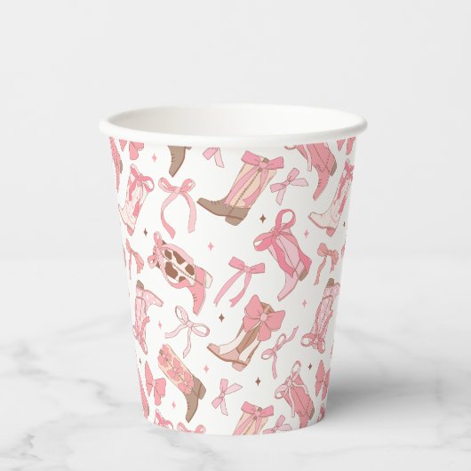 ウェスタンピンクのロデオブーツにリボン　ブライズシャワー 紙コップ (正面)