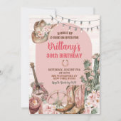 ウェスタンピンクブーツ女性のカーボーイ誕生日パーティー 招待状 (正面)