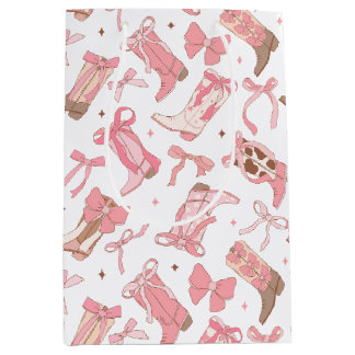 ウェスタンピンクロデオブーツにリボンのブライダルシャワーのギフト ミディアムペーパーバッグ