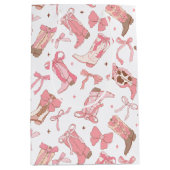 ウェスタンピンクロデオブーツにリボンの ブライダルシャワー ミディアムペーパーバッグ (正面)