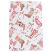 ウェスタンピンクロデオブーツにリボンの ブライダルシャワー ミディアムペーパーバッグ (裏面)