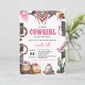 ウェスタンピンク水彩カウガールベイビーシャワー 招待状 (スタンド正面)
