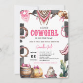 ウェスタンピンク水彩カウガールベイビーシャワー 招待状 (正面)