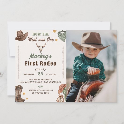 ウェスタンファースト素朴ロデオ誕生日パーティー写真 招待状 (正面)