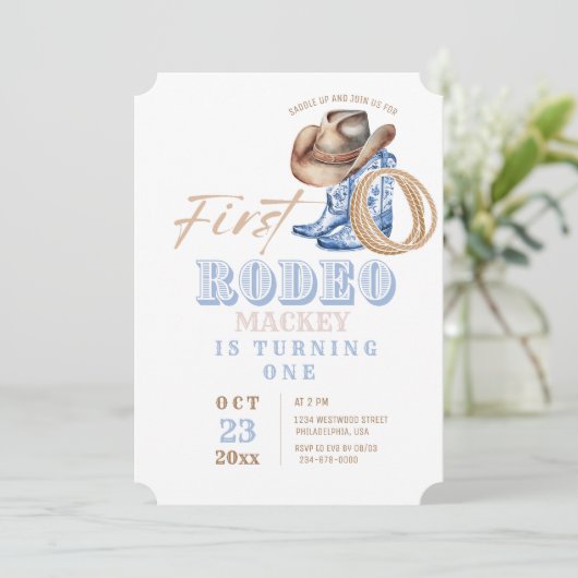 ウェスタンファースト誕生日カウボーイパーティーボーイ 招待状 (スタンド正面)