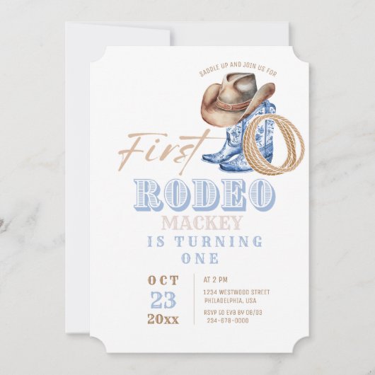 ウェスタンファースト誕生日カウボーイパーティーボーイ 招待状 (正面)